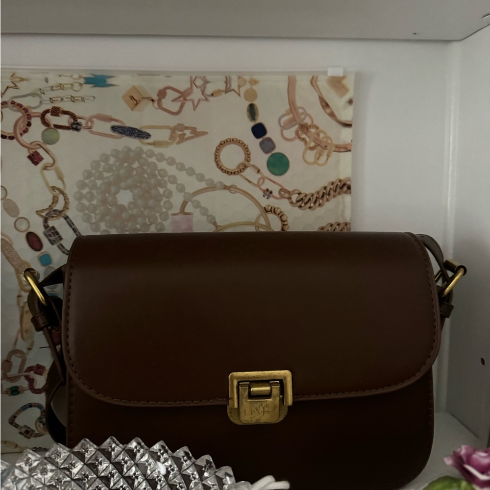 Free People Brown Leather Shoulder Bag with Gold Hardware - Picture 4 of 9